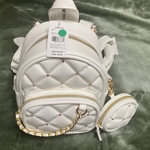 White Quilted Mini Backpack with Gold Hardware
